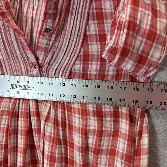 Entro Womens Small  Shift Dress Red White Plaid Tunic Top Cottage Core Pockets - Picture 4 of 15